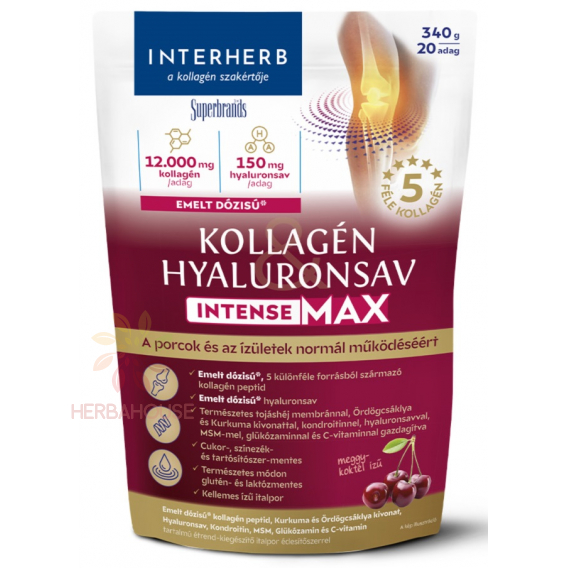 Obrázok pre Interherb Intense MAX Pudră de colagen cu acid hialuronic și îndulcitor - cocktail de cireșe (340g)