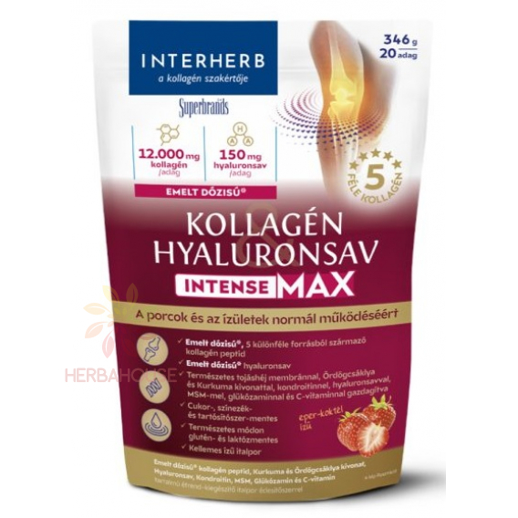 Obrázok pre Interherb Intense MAX Pudră de colagen cu acid hialuronic și îndulcitor - cocktail de căpșuni (346g)