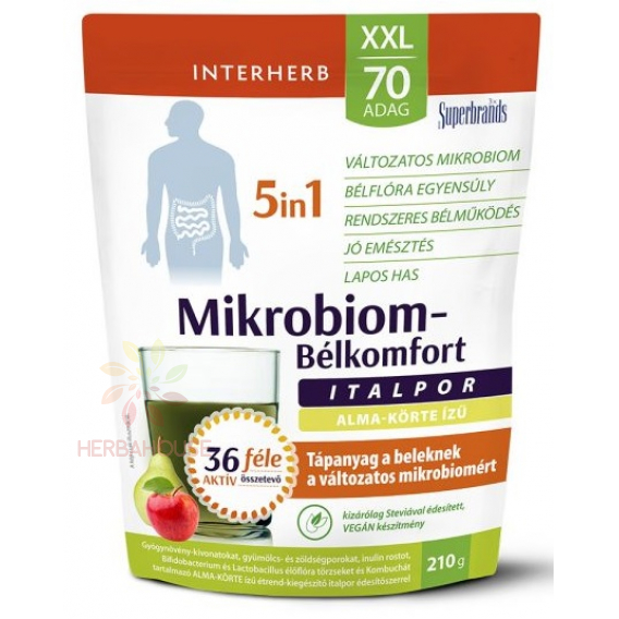 Obrázok pre Interherb Microbiome 5în1 aromă de măr și pară - amestec de probiotice și fibre pentru intestin sănătos (210g)
