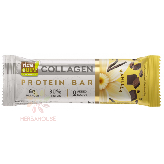Obrázok pre RiceUP! Baton proteic cu colagen fără gluten, vanilie, fără zahăr adăugat (50g)