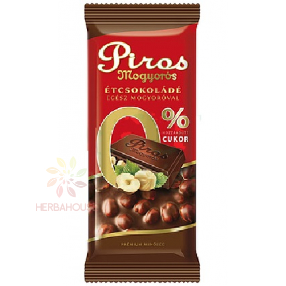 Obrázok pre Piros Mogyorós Ciocolată neagră fără gluten cu alune de pădure fără zahăr adăugat (70g)