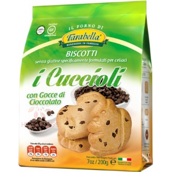 Obrázok pre Farabella I Cuccioli Fursecuri fără gluten cu bucățele de ciocolată neagră (200g)