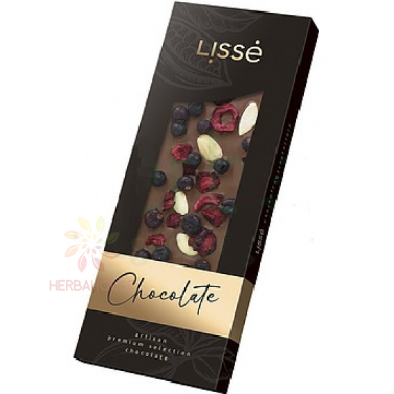 Obrázok pre Lissé Ciocolată cu lapte cu coacăze, vișine și migdale cu îndulcitor (100g)