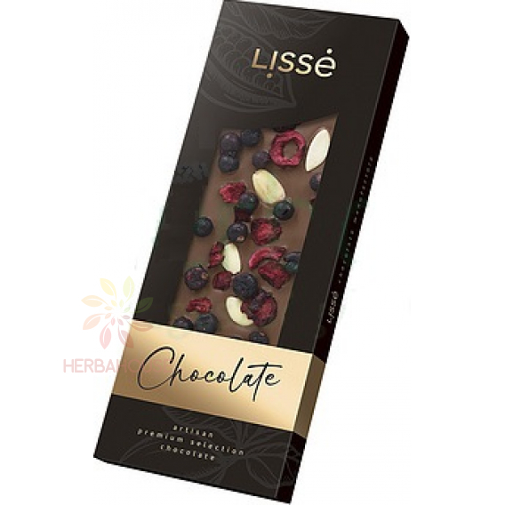 Obrázok pre Lissé Ciocolată neagră cu coacăze, zmeură și caju cu îndulcitor (100g)