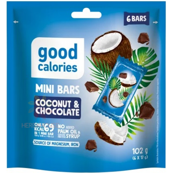 Obrázok pre Good Calories Mini batoane cu curmale, cocos și ciocolată (102g)