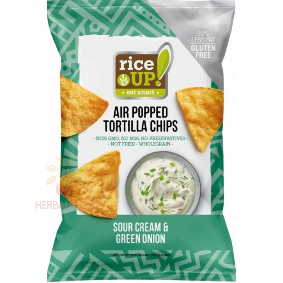 Obrázok pre Rice Up Chipsuri tortilla din porumb fără gluten cu aromă de smântână și ceapă (60g)