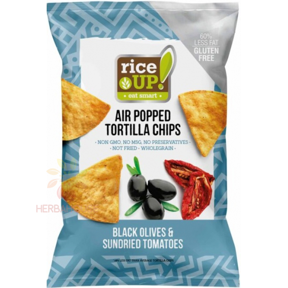 Obrázok pre Rice Up Chipsuri de tortilla din porumb fără gluten cu aromă de măsline negre și roșii uscate (60g)
