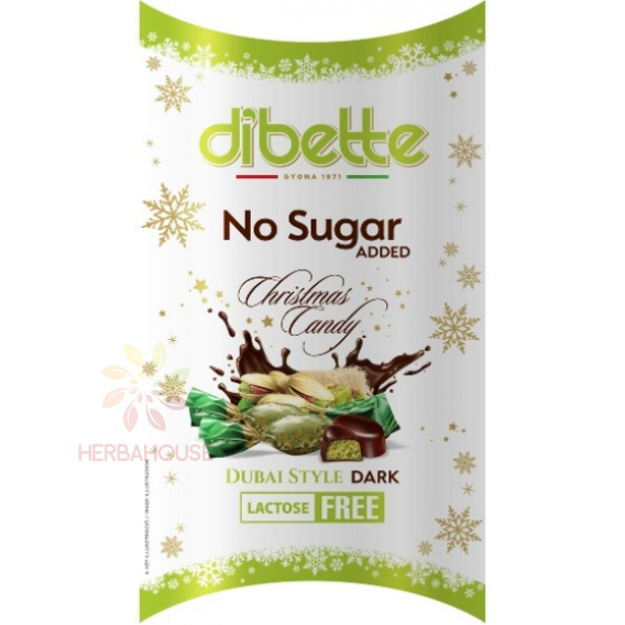 Obrázok pre Dibette Dubai style Bomboane de Crăciun învelite în ciocolată neagră, umplute cu cremă de fistic și îndulcitor (200g)