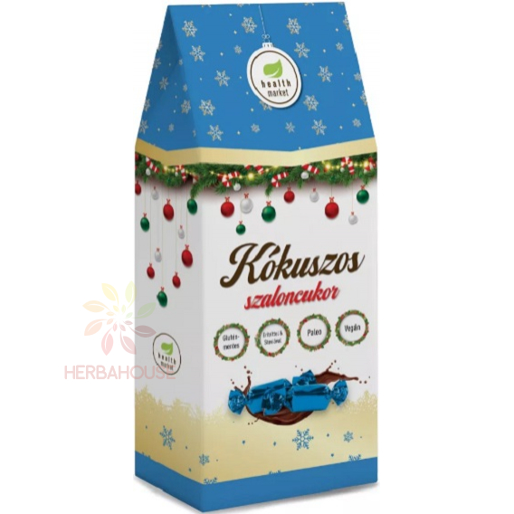 Obrázok pre Health Market Fără gluten, Vegan, Paleo Bomboane de Crăciun cu aromă de cocos în ciocolată cu lapte de cocos cu îndulcitori (250g)