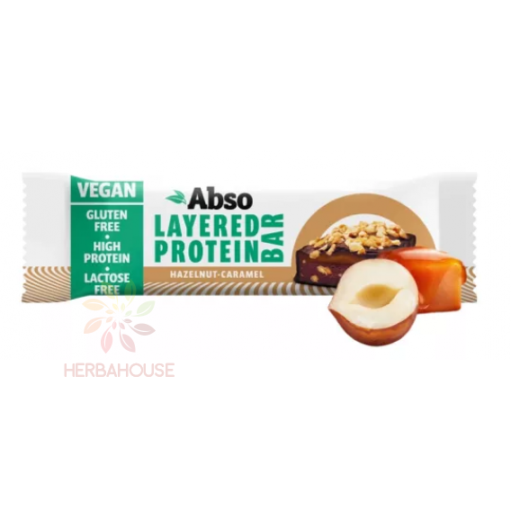 Obrázok pre Abso Layered Vegan Baton proteic fără gluten - caramel și alune (50g)