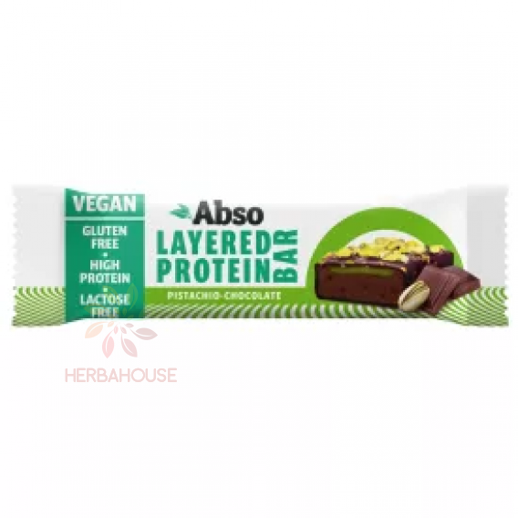 Obrázok pre Abso Layered Vegan Baton proteic fără gluten - fistic și ciocolată (50g)
