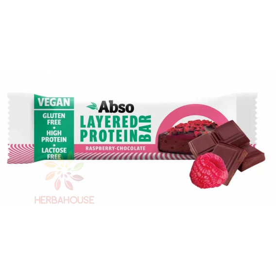 Obrázok pre Abso Layered Vegan Baton proteic fără gluten - zmeură și ciocolată (50g)