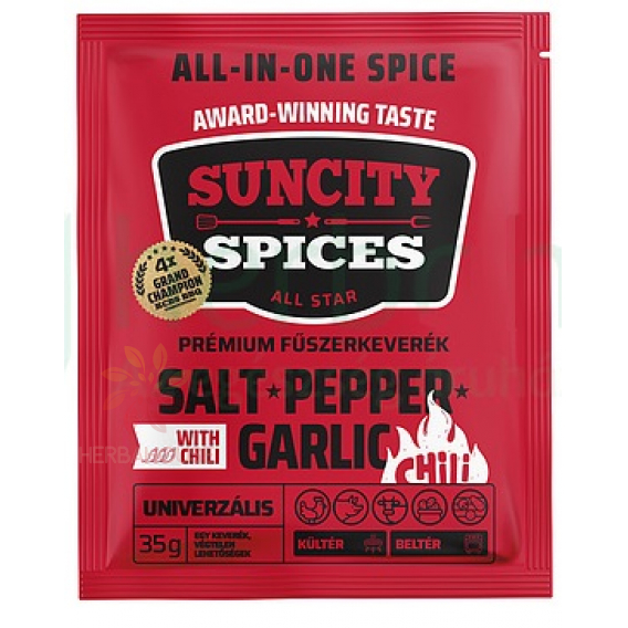 Obrázok pre SunCity Amestec de condimente premium – sare, piper negru, usturoi și chili (35g)