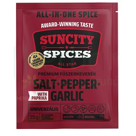 Obrázok pre SunCity Amestec de condimente premium – sare, piper negru, usturoi cu piper roșu (35g)
