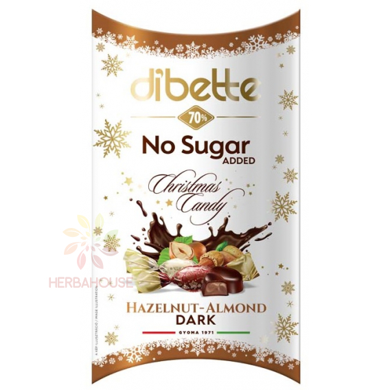 Obrázok pre Dibette Bomboane de Craciun inmuiata in ciocolata neagra, umpluta cu crema cu aroma de alune si migdale cu indulcitor (250g)