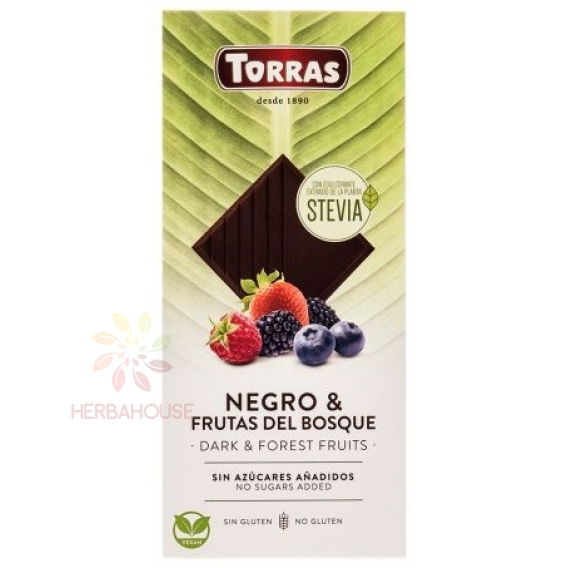 Obrázok pre Torras Ciocolată neagră fără gluten cu fructe de pădure fără adaos de zahăr (125g)