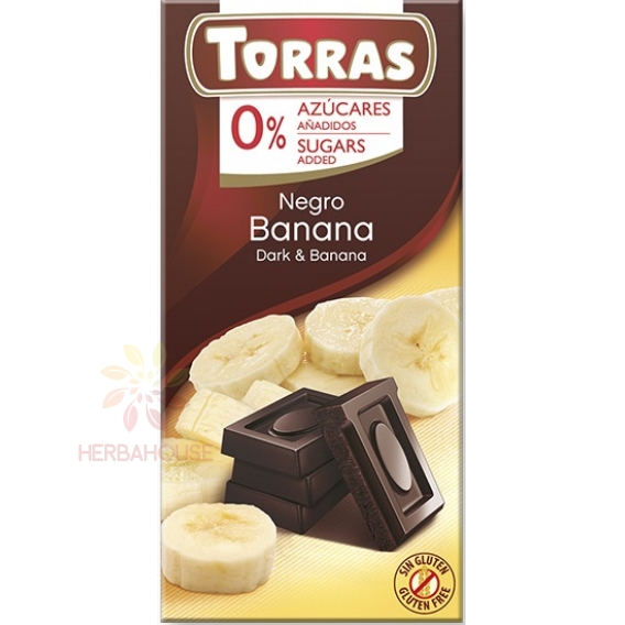 Obrázok pre Torras Ciocolată neagră fără gluten cu banane fără adaos de zahăr (75g)