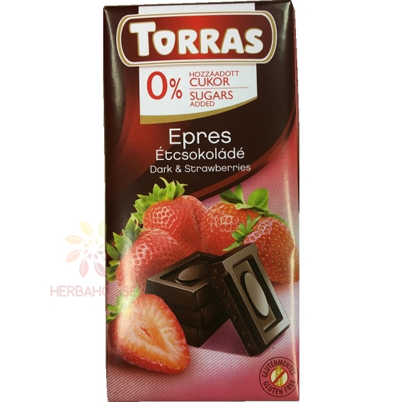 Obrázok pre Torras Ciocolată neagră fără gluten cu căpșuni fără adaos de zahăr (75g)