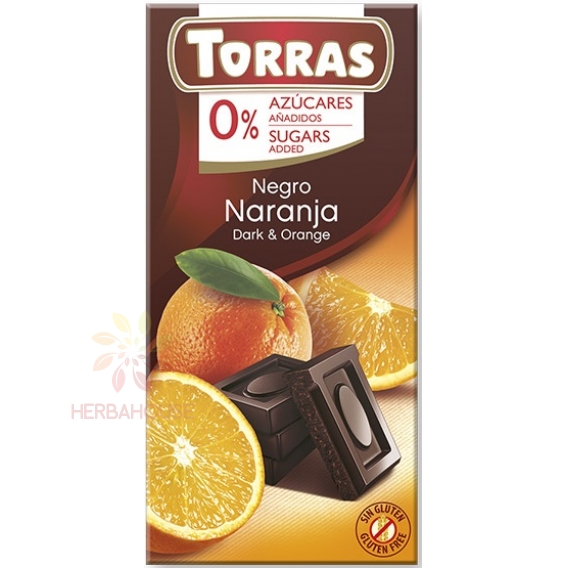 Obrázok pre Torras Ciocolată neagră fără gluten cu portocală fără adaos de zahăr (75g)