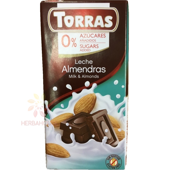 Obrázok pre Torras Ciocolată cu lapte fără gluten cu migdale fără adaos de zahăr (75g)