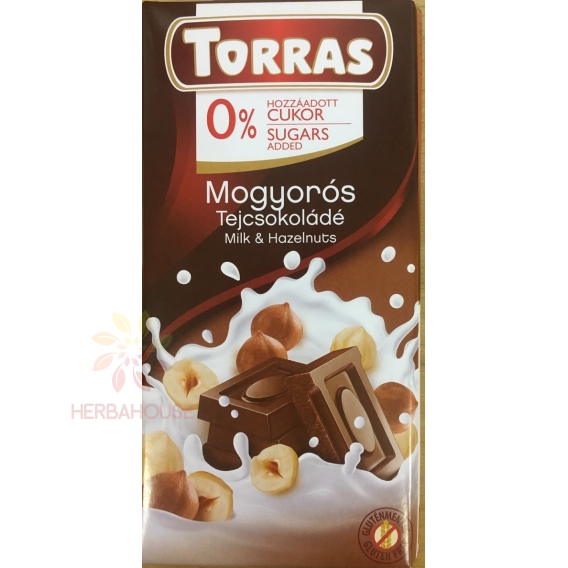 Obrázok pre Torras Ciocolată cu lapte fără gluten cu alune fără adaos de zahăr (75g)