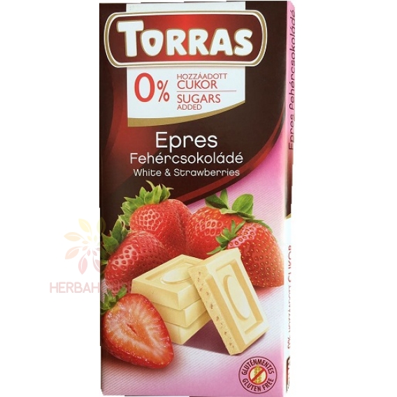 Obrázok pre Torras Ciocolată albă fără gluten cu căpșuni fără adaos de zahăr (75g)