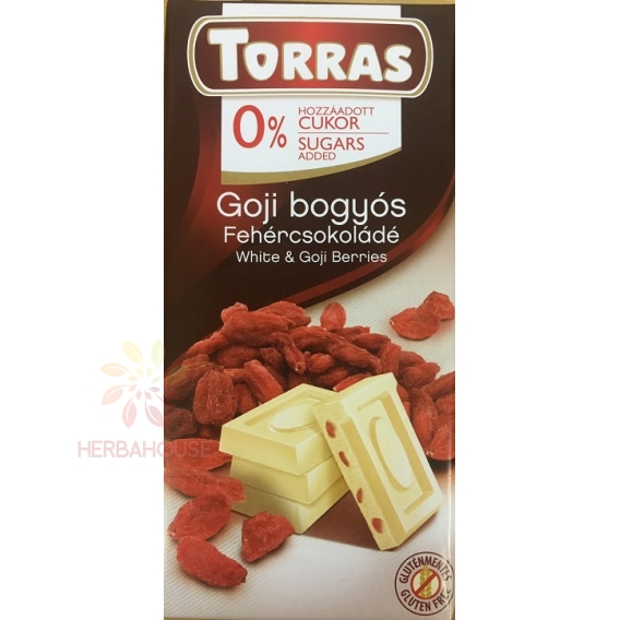 Obrázok pre Torras Ciocolată albă fără gluten cu goji fără zahăr adăugat (75g)