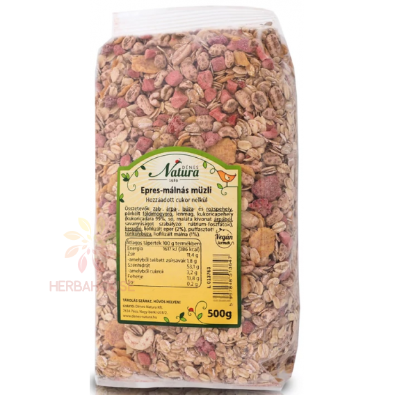 Obrázok pre Dénes Natura Muesli cu căpșuni și zmeură fără zahăr adăugat (500g)