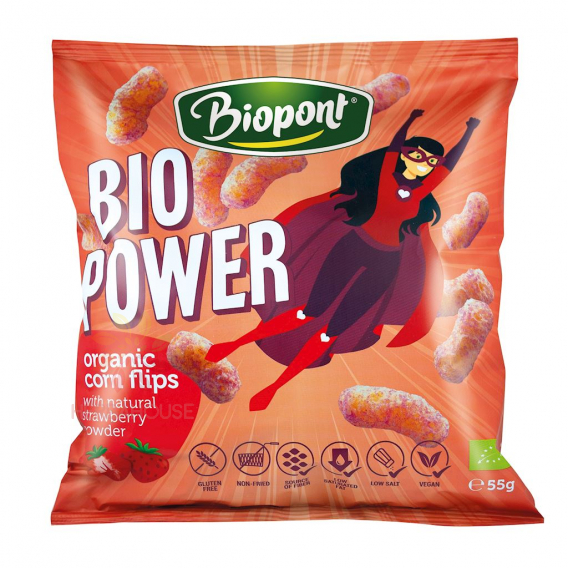 Obrázok pre Biopont Bio Power Chips de porumb fără gluten cu pudră de căpșuni (55g)