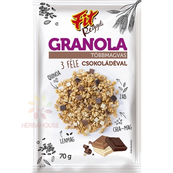 Obrázok pre Fit Granola multicereale 3 tipuri de ciocolată (70g)