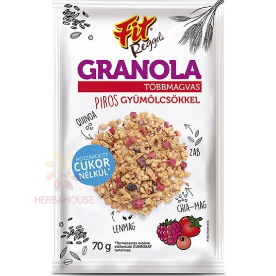 Obrázok pre Fit Granola Multicereale cu fructe roșii fără zahăr adăugat (70g)