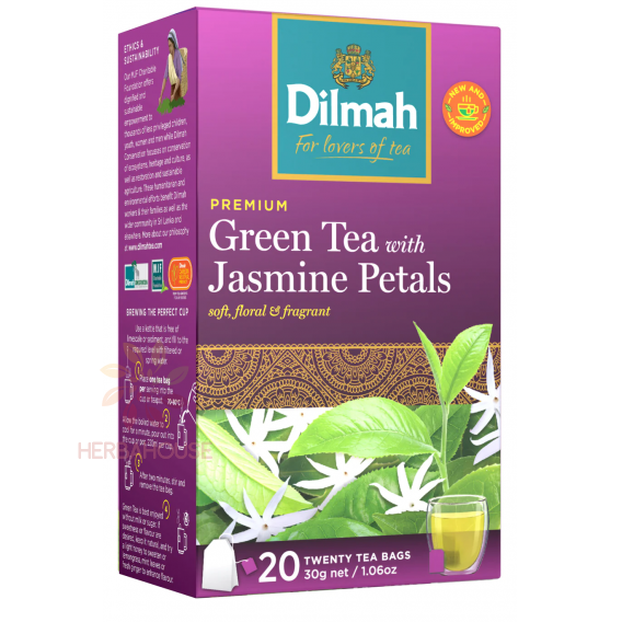 Obrázok pre Dilmah Jasmine Petals Ceai verde portionat cu floare de iasomie (20buc)