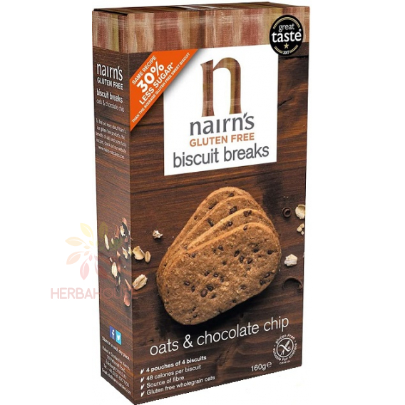 Obrázok pre Nairns Biscuiți de ovăz din cereale integrale fără gluten cu ciocolată (160g)