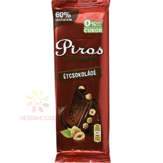 Obrázok pre Piros Mogyorós Ciocolată neagră fără gluten cu alune de pădure fără adaos de zahăr (80g)