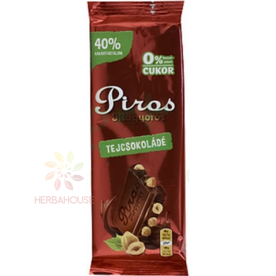 Obrázok pre Piros Mogyorós Ciocolată cu lapte și alune fără adaos de zahăr (80g)
