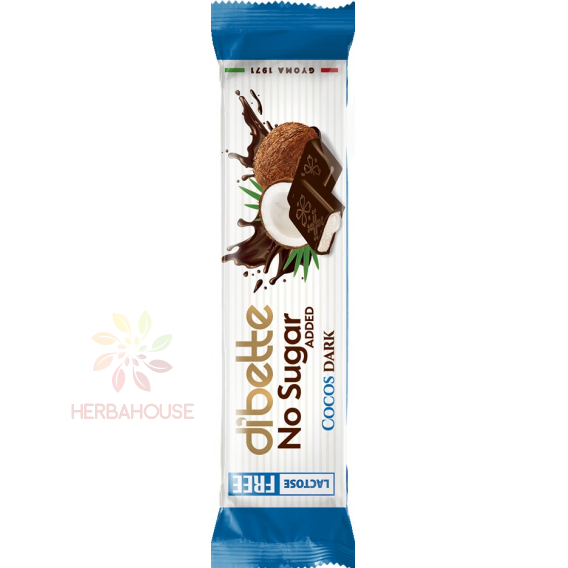 Obrázok pre Dibette NAS Ciocolată neagră îndulcită umplută cu cremă cu aromă de nucă de cocos (22g)