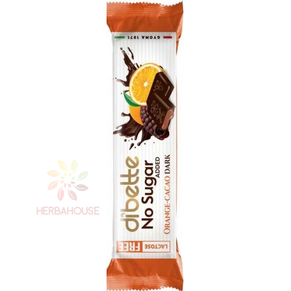 Obrázok pre Dibette NAS Ciocolată neagră cu îndulcitor umplută cu cremă de cacao cu aromă de portocale (22g)