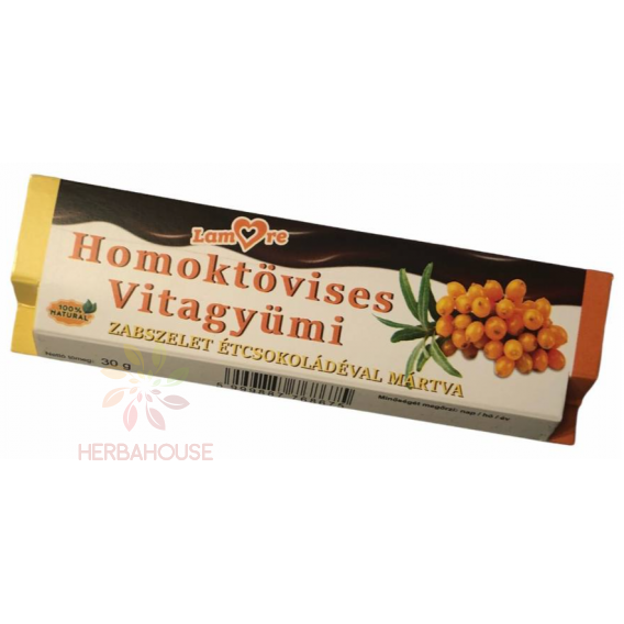 Obrázok pre Lamore Vitagyümi Baton de ovăz fără gluten cu cătină înmuiată în ciocolată neagră fără zahăr (30g)