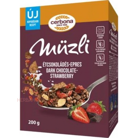 Obrázok pre Cerbona Muesli ciocolată neagră-căpșuni (200g)